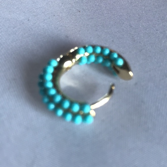 New! Gold Turquoise Bead Huggie Earrings - Picture 5 of 8